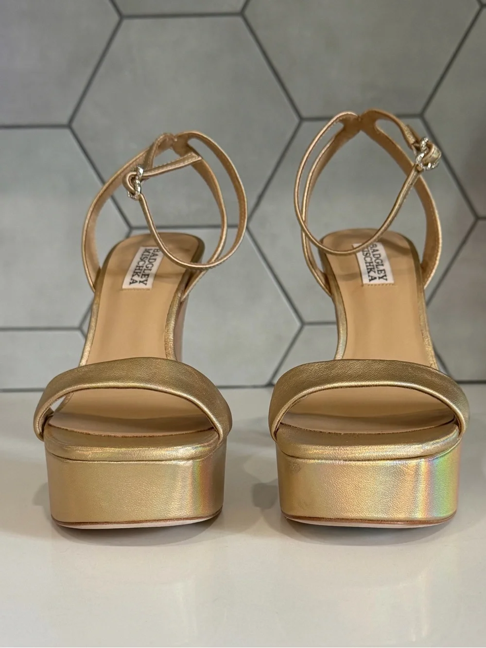 Badgley Mischka Gold Platform Sandal Block Heel